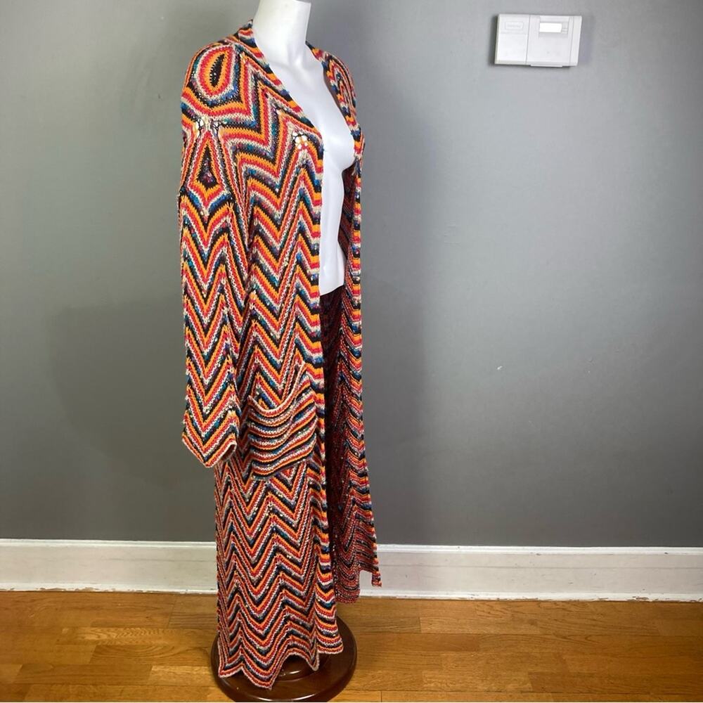 Zara‎ cardigan sweater medium red black longline colorful festival chevron boho